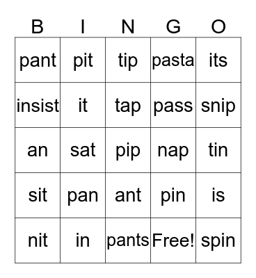 Group 1 sounds Bingo Card