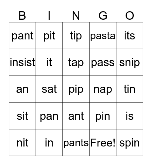 Group 1 sounds Bingo Card