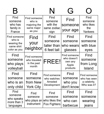 Mezz Bingo! Bingo Card