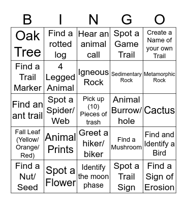 Fox Tribe- Wilderness Bingo Card