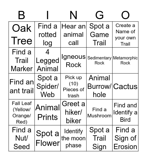 Fox Tribe- Wilderness Bingo Card
