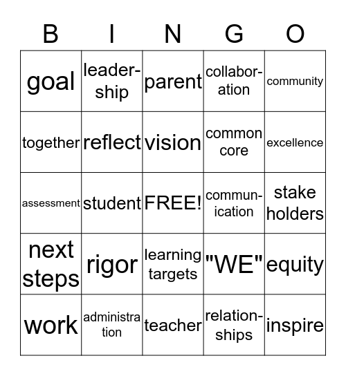 Preservice Bingo Card