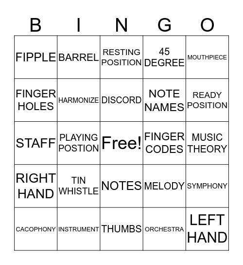 TIN WHISTLE Bingo Card