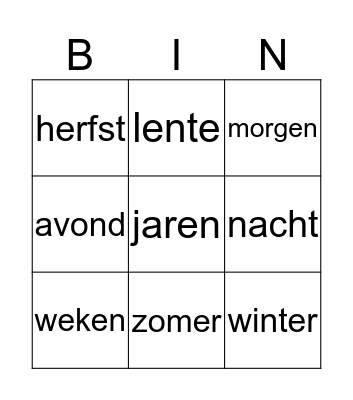 LIEDJES BINGO DAG & TIJD Bingo Card