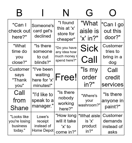 Service Desk Bingo Card