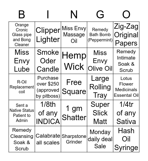 Bingo - Bliss - 16th October 2017 Bingo Card