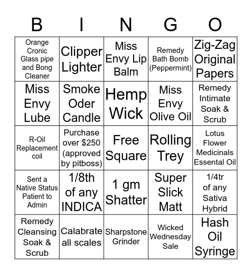 Bingo - Bliss - 18th October 2017 Bingo Card