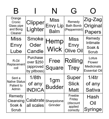 Bingo - Bliss - 20th October 2017 Bingo Card