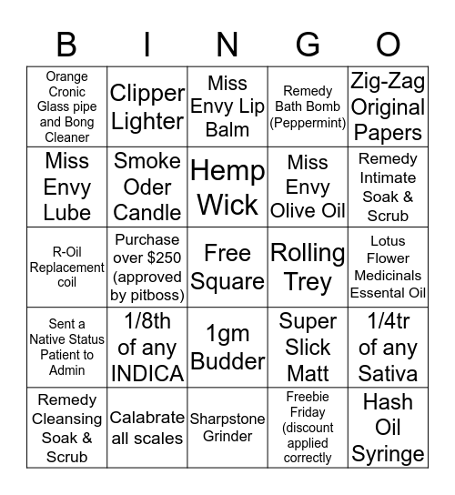 Bingo - Bliss - 20th October 2017 Bingo Card