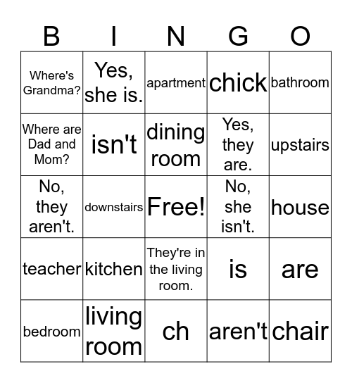 Where's Grandma? Bingo Card