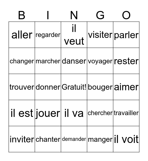 Lotto  - Common Verbs Bingo Card