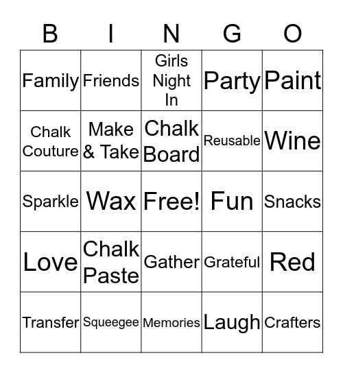 Chalk By Designs Bingo Card