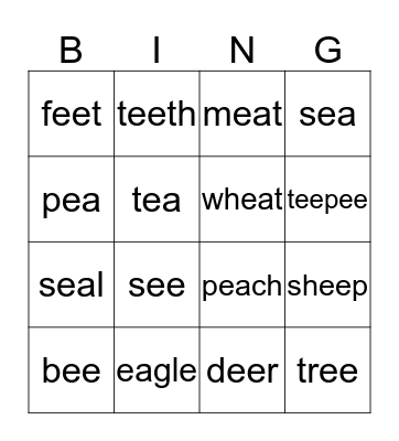 ee and ea Bingo Card