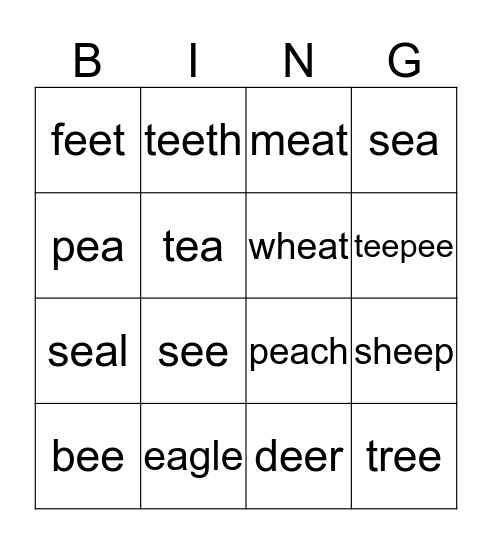 ee and ea Bingo Card