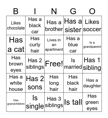 Yes/No and Appearance Bingo Card
