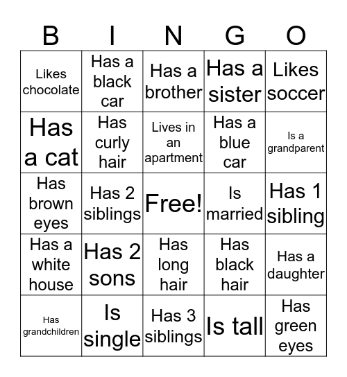 Yes/No and Appearance Bingo Card