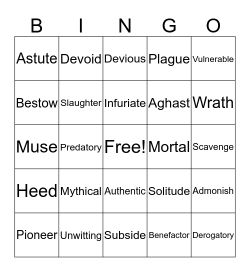 Vocabulary Bingo Card