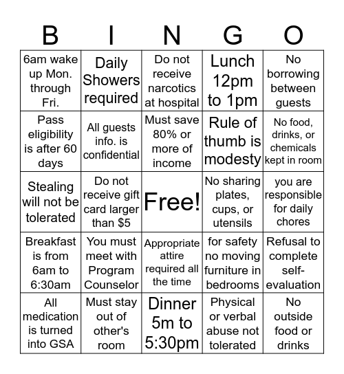 Lighthouse Guidelines Bingo Card