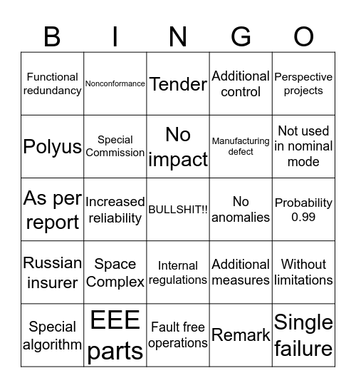 Russian Satellite Presentation Bingo Card