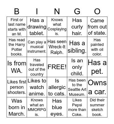 DigiPen Bingo! Bingo Card