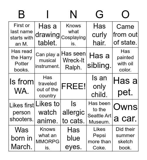 DigiPen Bingo! Bingo Card