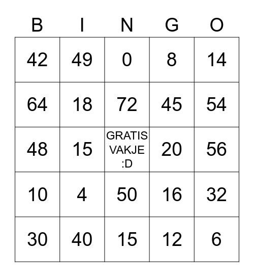 Maaltafelbingo!  Bingo Card