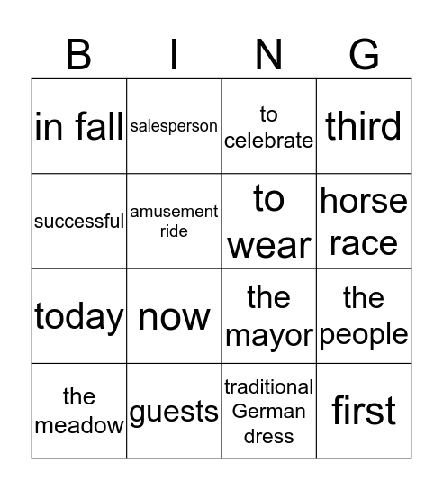 Das Oktoberfest Bingo Card
