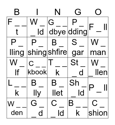 Missing Grapheme Bingo Card