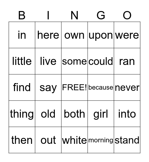 Sight Words Bingo  Bingo Card