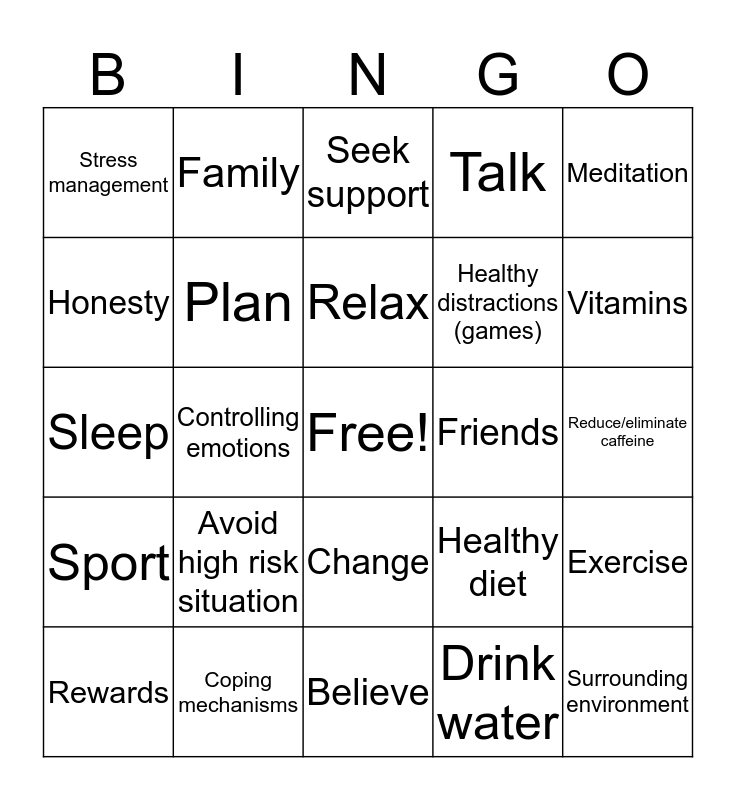 Recovery Bingo Card