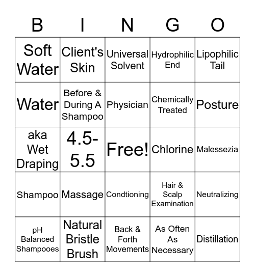 CH.15 SCALP CARE, SHAMPOOING AND CONDITIONING Bingo Card