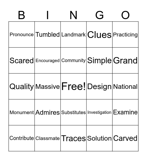 Vocab Bingo (Grade 3) Bingo Card