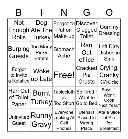 Thanksgiving Disasters Bingo Card