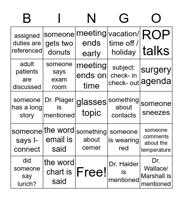 Peds Ophth Bingo Card