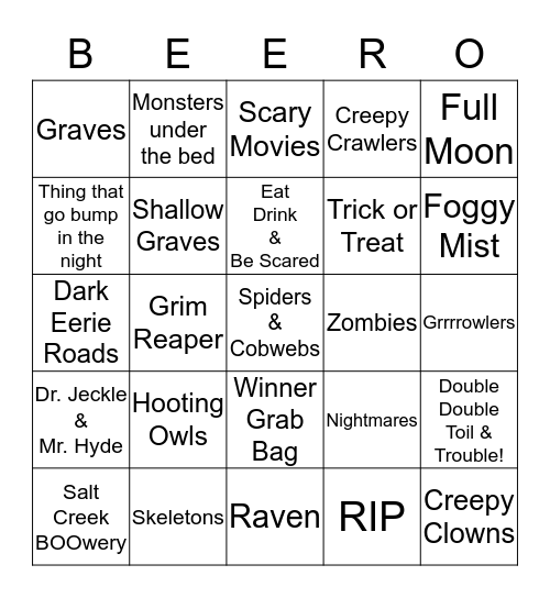 BEER-O Bingo Card