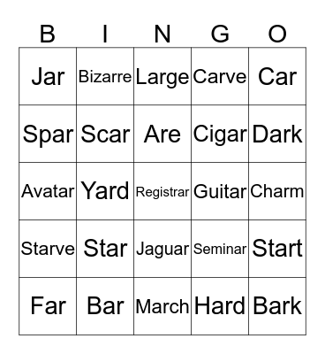 Speech Bingo Card