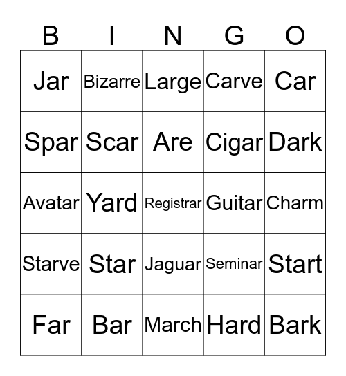 Speech Bingo Card