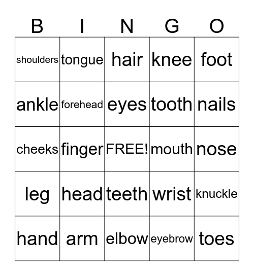 HUMAN BODY Bingo Card