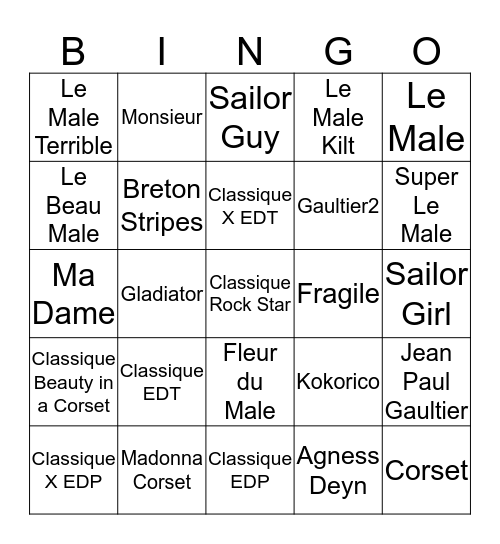 Jean Paul Gaultier Bingo Card