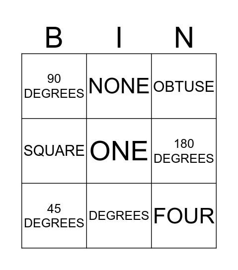 ANGLES BINGO Card