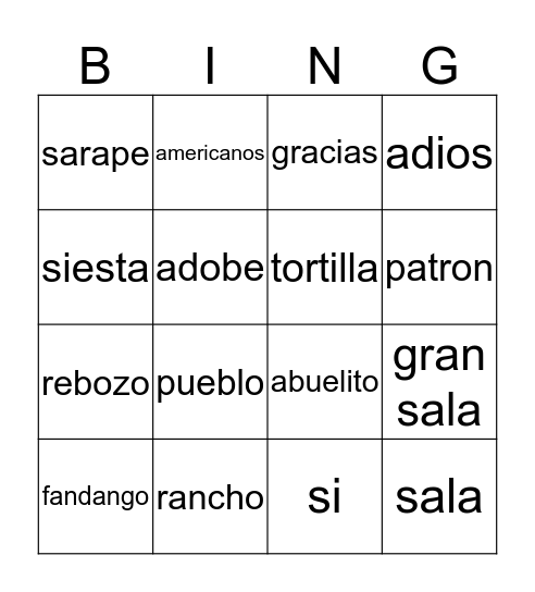 JOSEFINA'S WORLD Bingo Card