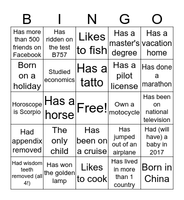Find Someone Who.. Bingo Card