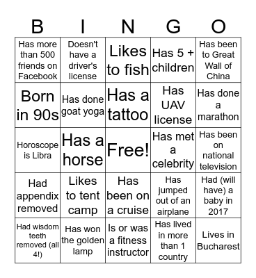 Find Someone Who.. Bingo Card