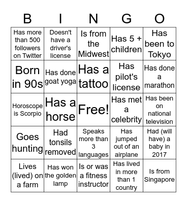 Find Someone Who.. Bingo Card