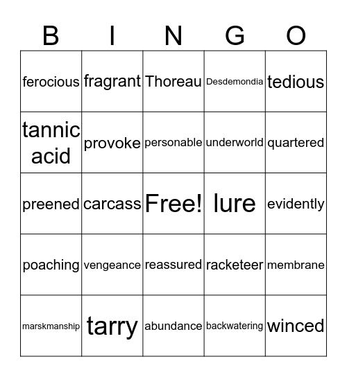 Vocabulary Section 3 Bingo Card