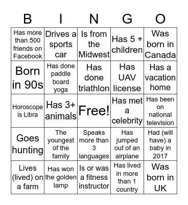 Find Someone Who.. Bingo Card