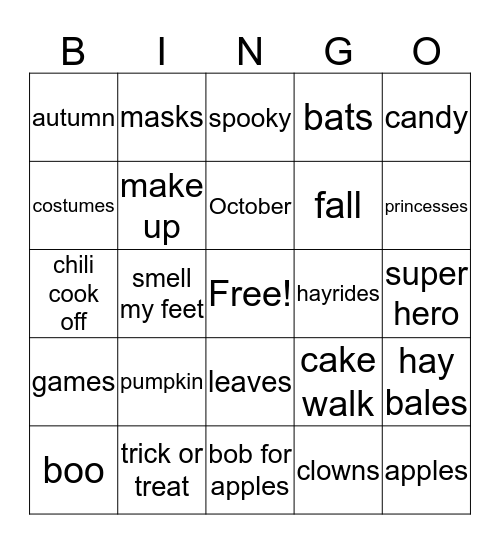 Fall Party Bingo Card