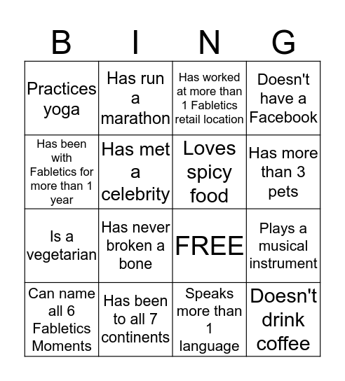 Human Bingo Card