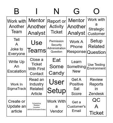 SUPPORT BINGO - L2 Bingo Card