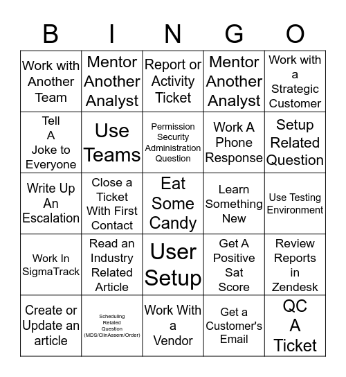 SUPPORT BINGO - L2 Bingo Card